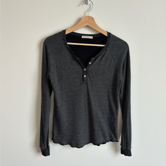 Madewell Tops - Marine Layer Double Knit Henley in Black/White Stripe